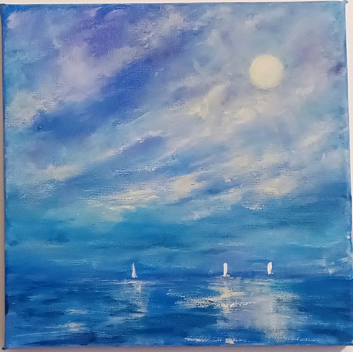 'Blue Magic Night' tablou pictat manual, 20/20 cm