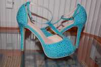 Pantofi Ocazie Dama Toc Inalt Turquoise