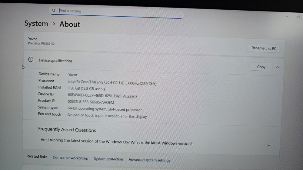 Лаптоп Acer Predator PH315-52