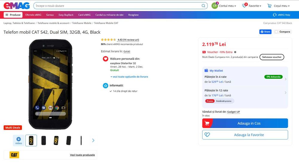 CAT S42 CAT S 42 Telefon Santier Constructii Anti-socuri  499 LEI