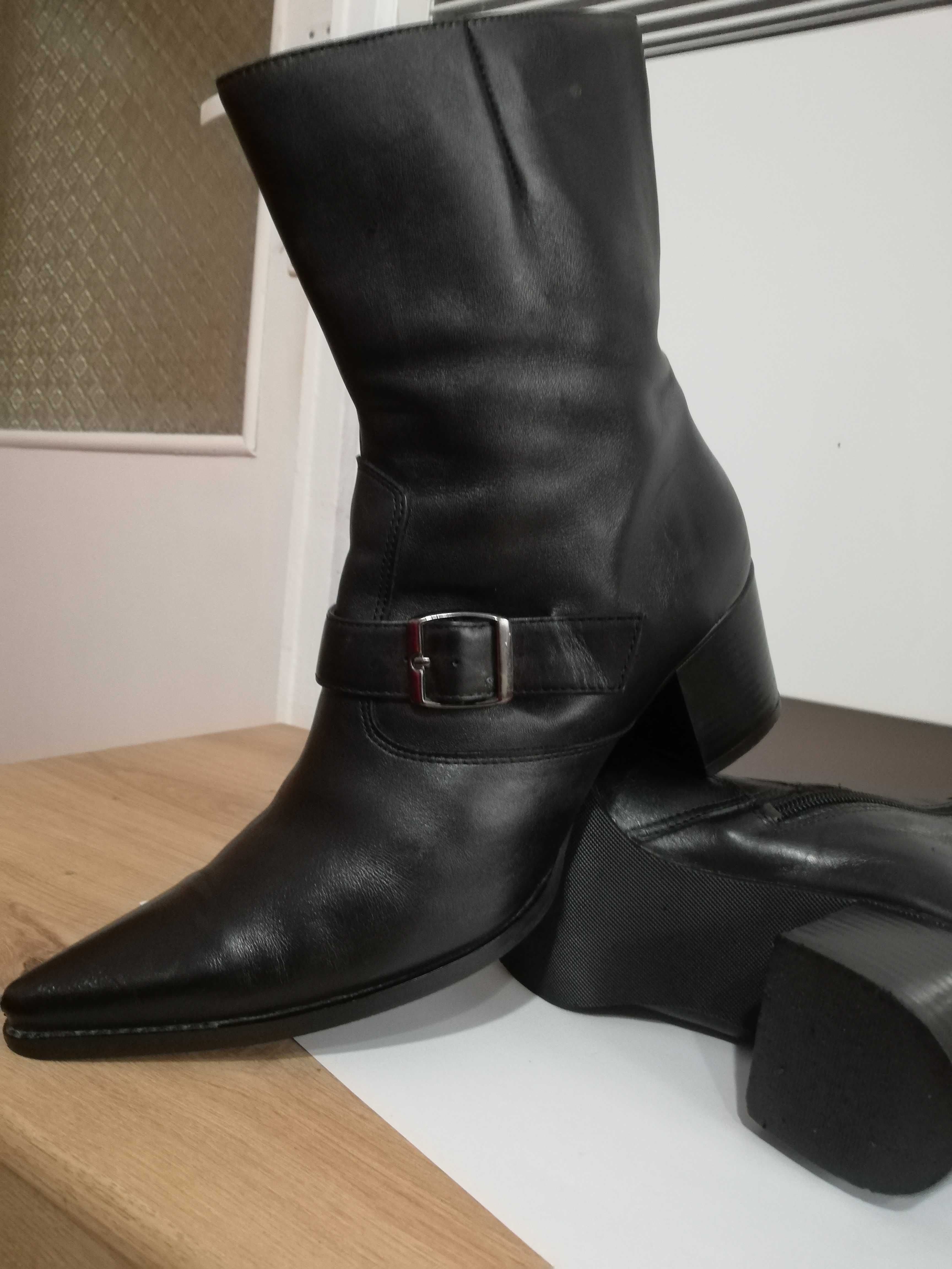 Cizme scurte femei, ciocate, piele naturala, negru, marimea 39