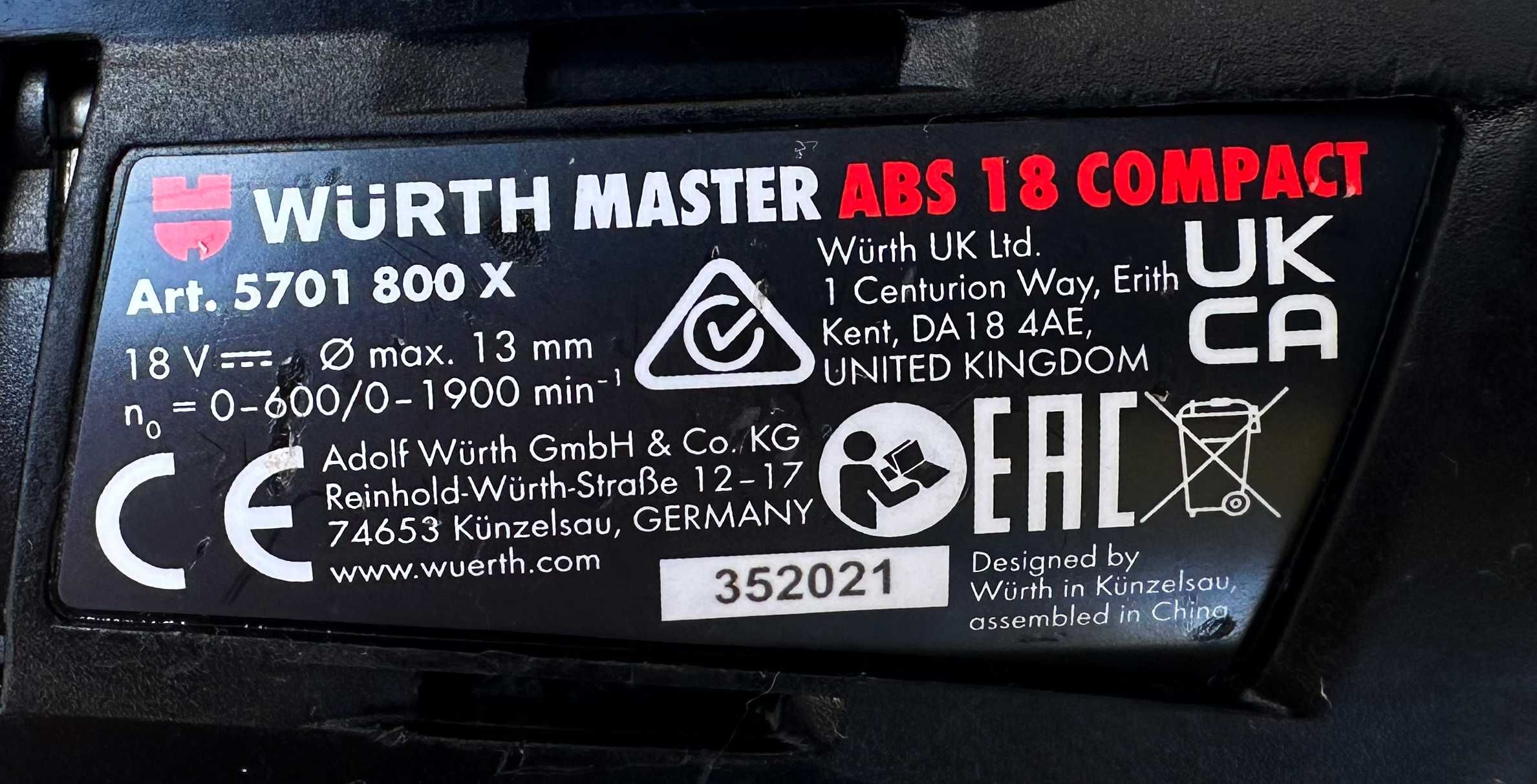 Wurth ABH 18 Compact & Wurth ABS 18 Compact - Безчетков комплект