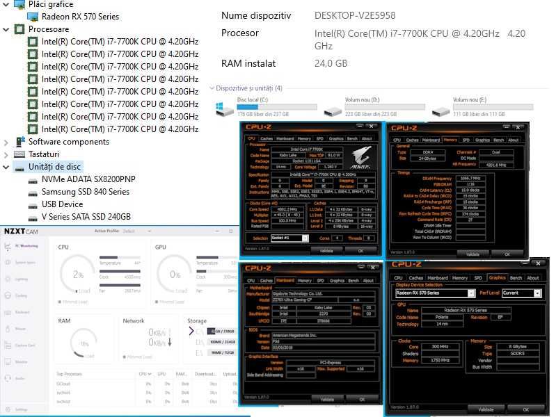 Unitate PC Gaming i7-7700K, Corsair H60, RX 570, 16GB RAM, 574GB SSD