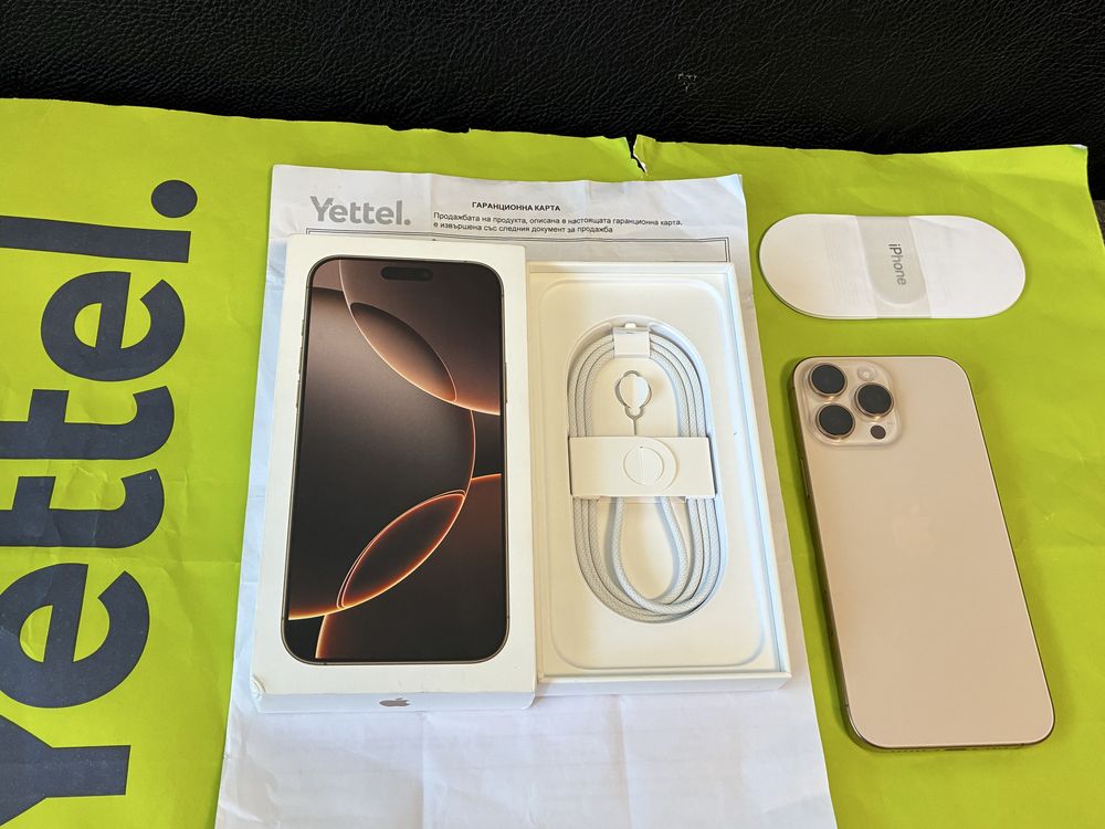 ЧИСТО НОВ 512GB iPhone 16 Pro Max Yettel Гаранция 2028г. Desert