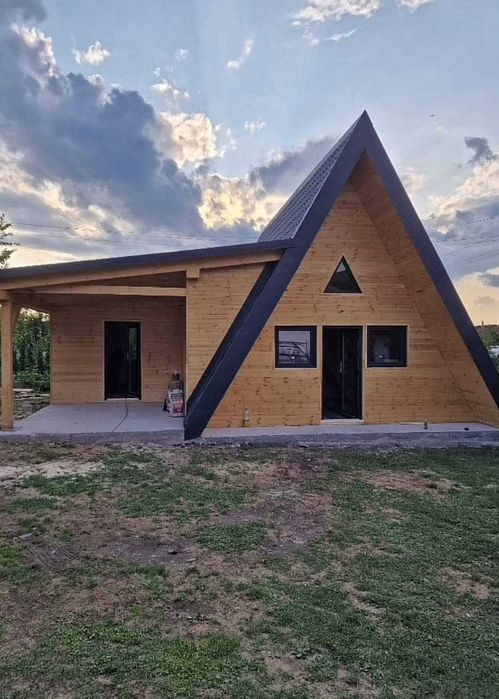 Cabana stil A-Frame, Casa, Foisoare si Terase din structura de lemn
