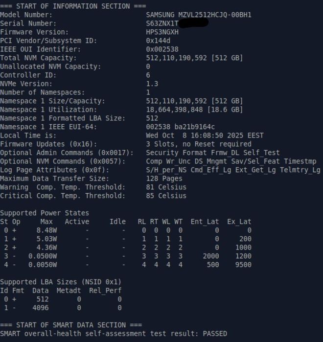 Nvme m.2 ssd Samsung PM9a1 512GB PCIe 4.0x4 100%