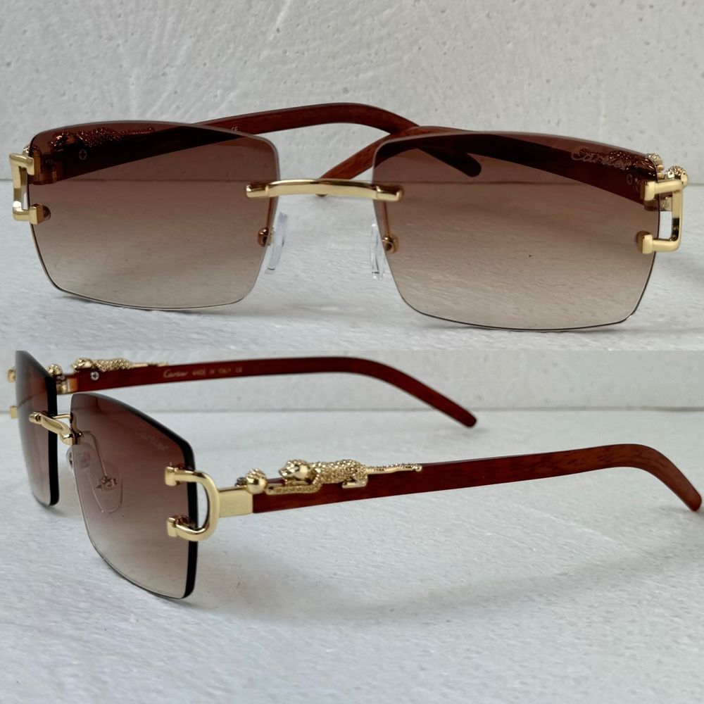 Cartier висок клас слънчеви очила Мъжки Дамски с дървени дръжки