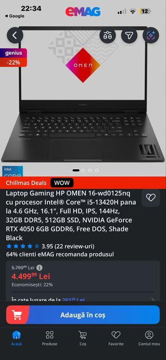 Laptop gaming Omen,windows 11,cooler.