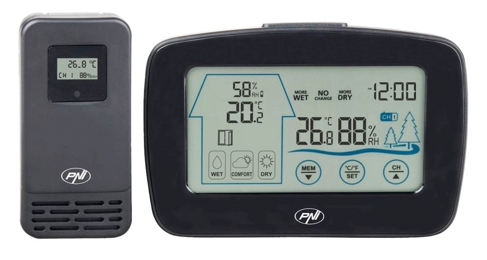 Statie meteo LCD, PNI, cu 2 SENZORI wireless pt exterior !!