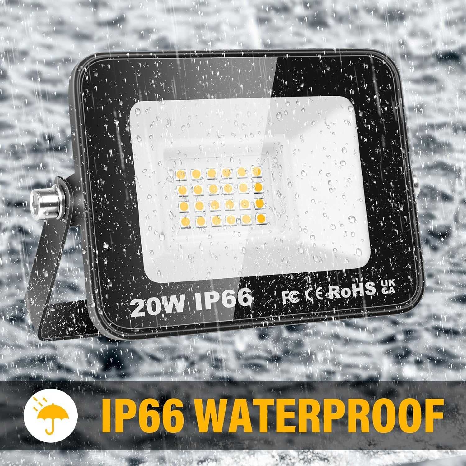 НОВИ! LED Прожектори 20W, топло бяло, водоустойчиви, 2 бр/к-кт