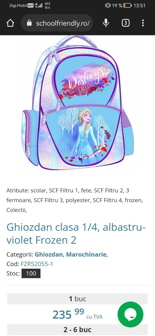 Ghiozdan Frozen 2 clasa 1..4