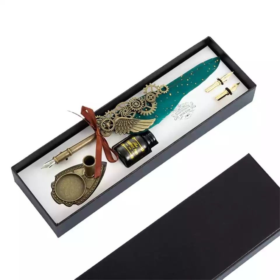 Ручка перо в стиле стимпанк подарок художнику перьевая набор с тушью