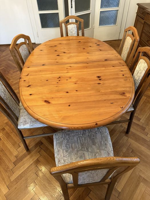 Masa extensibila  lemn masiv + 6 scaune
