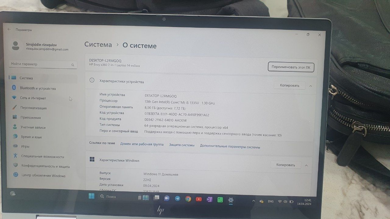 HP core i5 8 gb operativka sensorli full 360