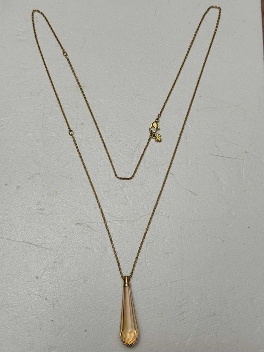 LANT + PANDANTIV CRISTAL SWAROVSKI - Galben - Placat aur - Original !