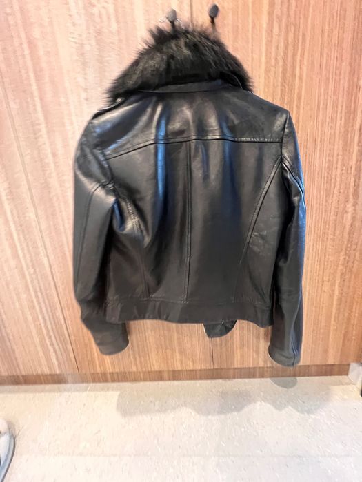 geaca piele Massimo Dutti cu guler de blana naturala