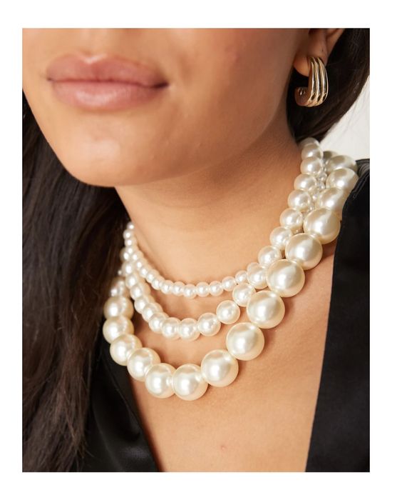 Перлено колие гердан масивно чокер големи бели перли елегантно синджир