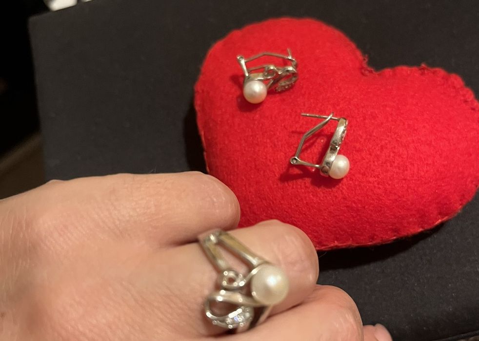 Сребърен комплект обеци с пръстен