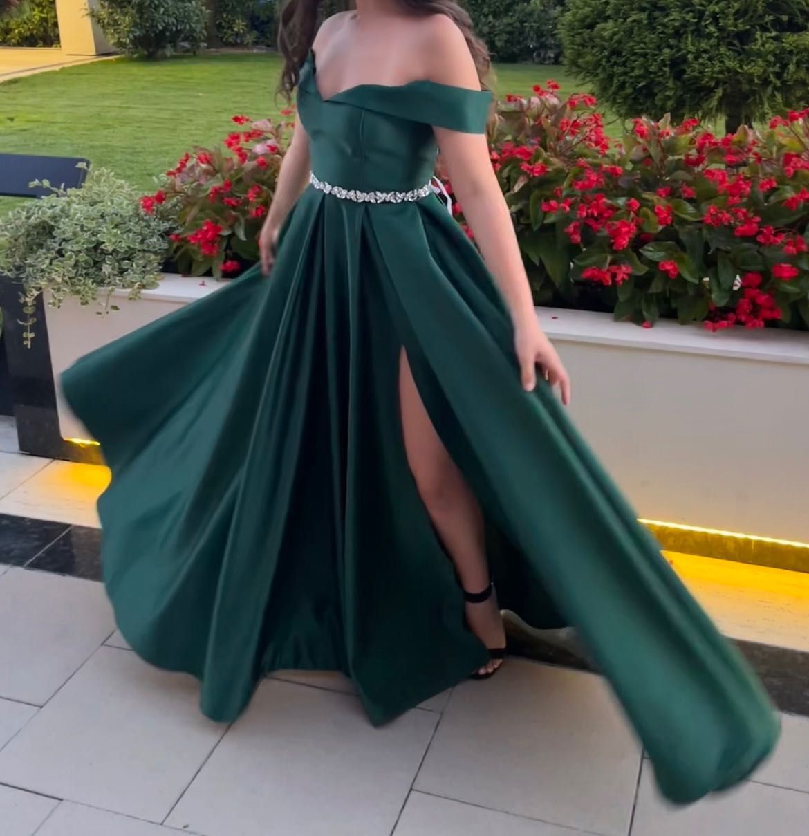 Rochie lungă de nuntă, verde smarald
