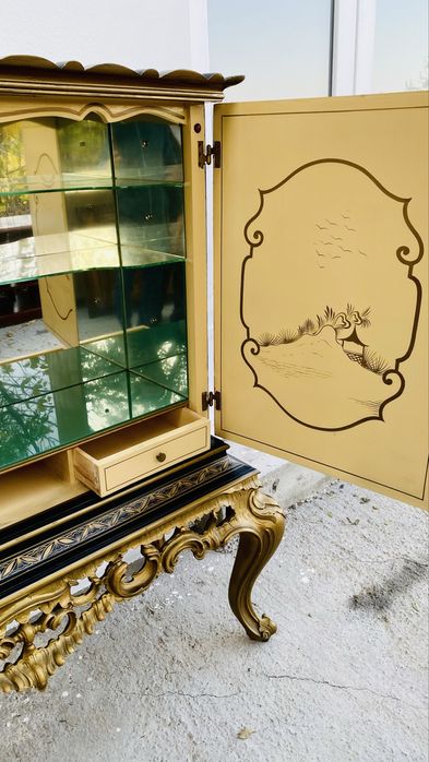 Comoda Bar Asiatica Lemn Masiv Vintage Pictura