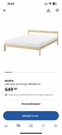 Cadru pat (IKEA) tip NEIDEN, pin, 1400x2000