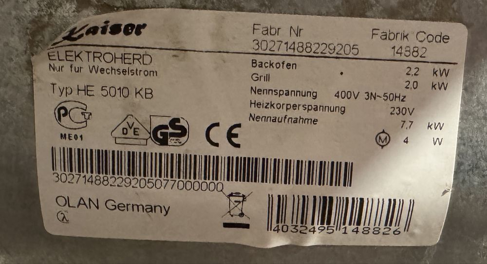 Плита Kaiser. Все в рабочем состоянии. Полный комплект.