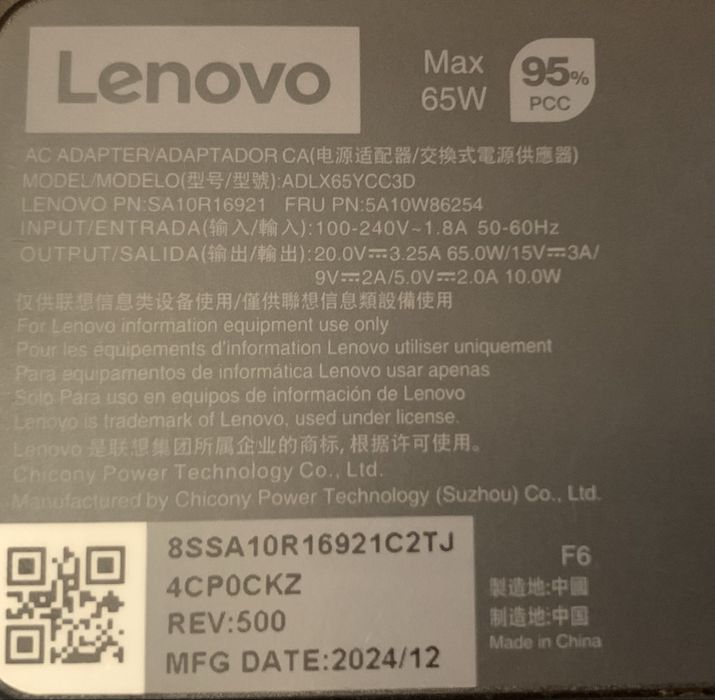 Блок питания Lenovo 65W Type-C