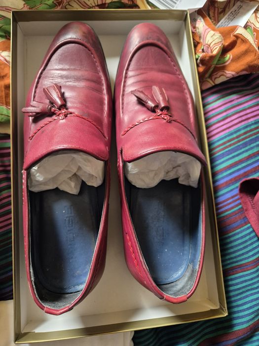 Pantofi piele naturala loafer (mocasini) grena bordeaux si maro