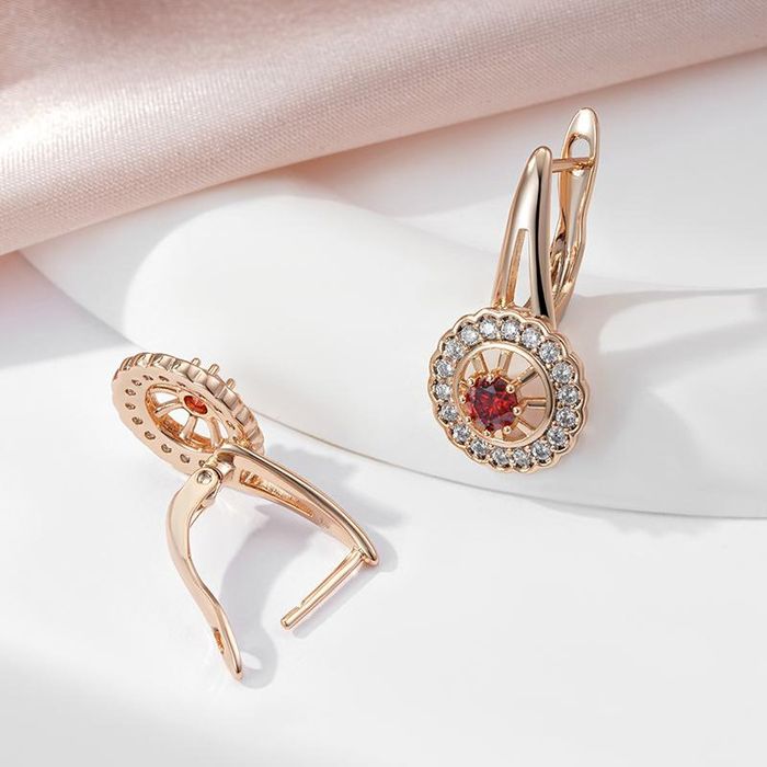 Женские красные серьги с натуральной циркониевой 585RG позолота