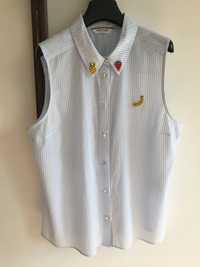 Дамска риза без ръкав с апликации мъниста,райесиньо-бяло,марка NAF-NAF