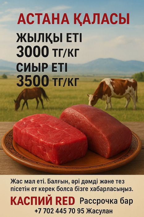 Астана қаласы. Сиыр еті, жылқы еті (жабағы,байтал)