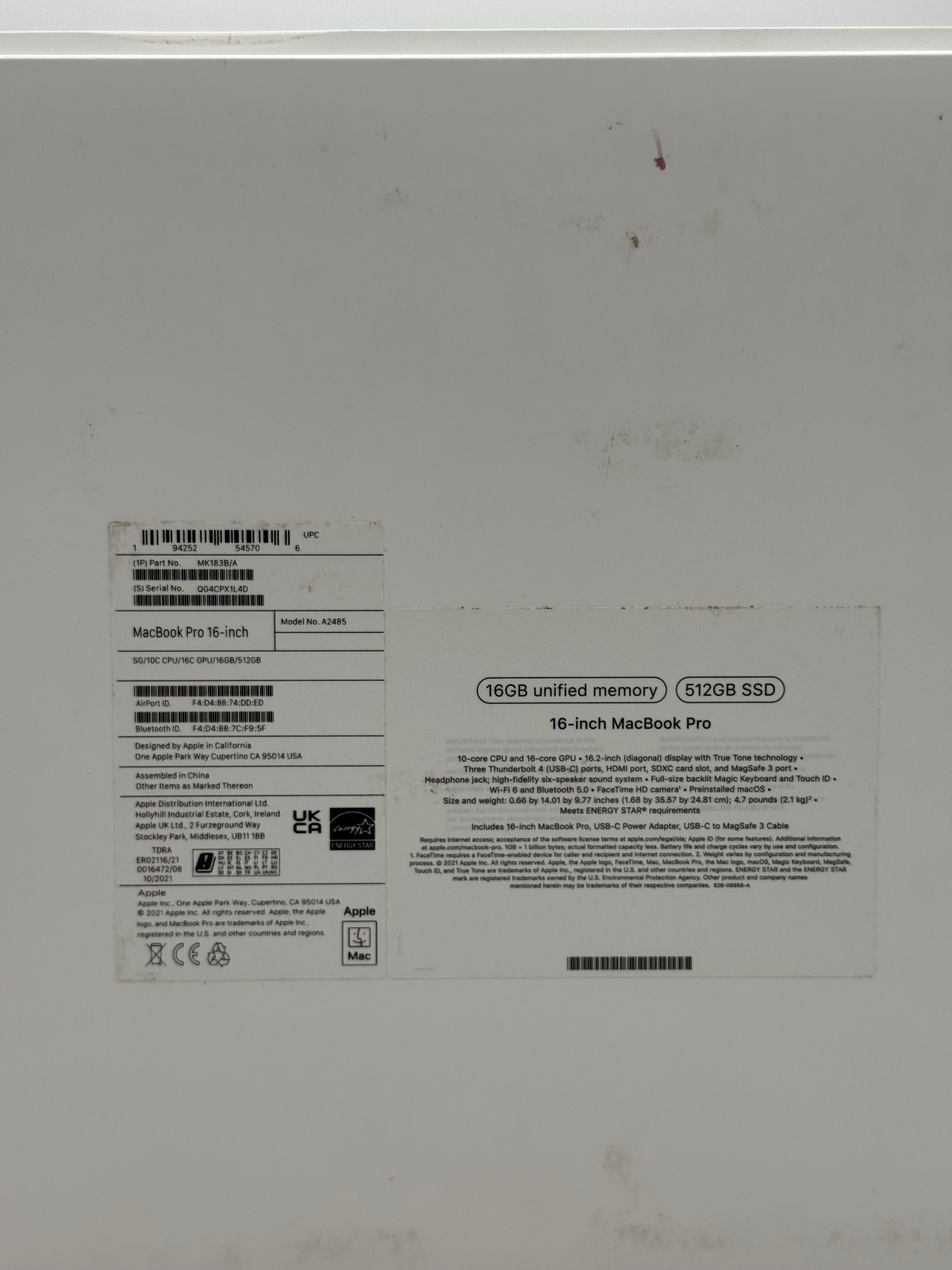 MacBook Pro 16 M1 Pro 16 Gb Ram 512 Gb
