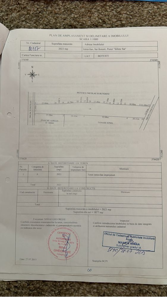 Vind teren intravilan central  in comuna Botesti,judetul Arges