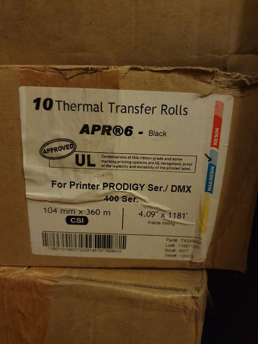Lot 43 role ribon imprimanta termica transfer 104mm x 360m IN