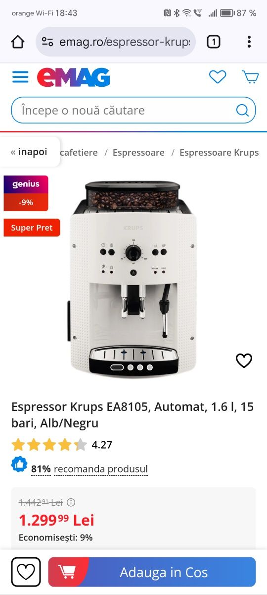 Vând apart de cafea krups