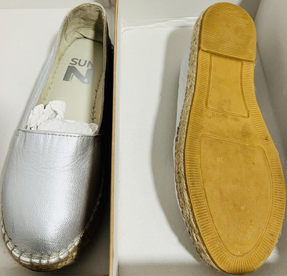 Espadrile de piele, culoare argintiu