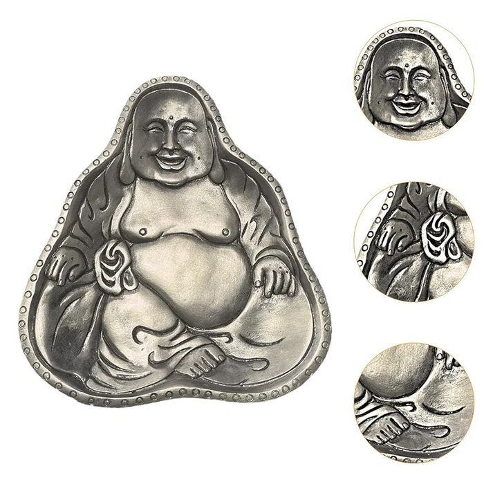 Tavita deco obiect Buddha zâmbitor prosperitate argintiu sa auriu