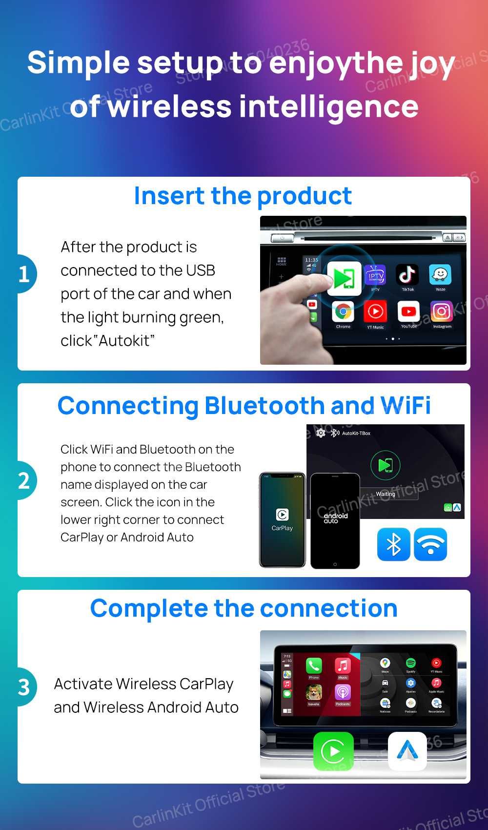 Tbox LED - Carlinkit Android 13 Безжичен Carplay Android Auto Adapter