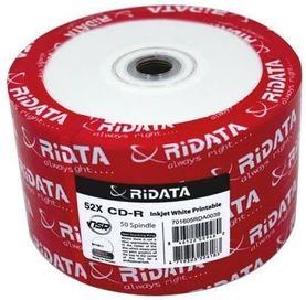 CD-R Ridata, Inkjet Printable, 700MB, 52X, целофан 50бр.