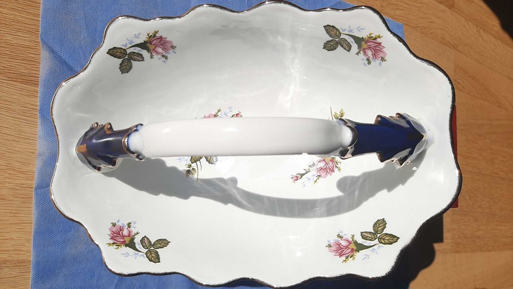Fructiera cu maner, portelan, cobalt, mare, manual,ARPOCurtea de Arges