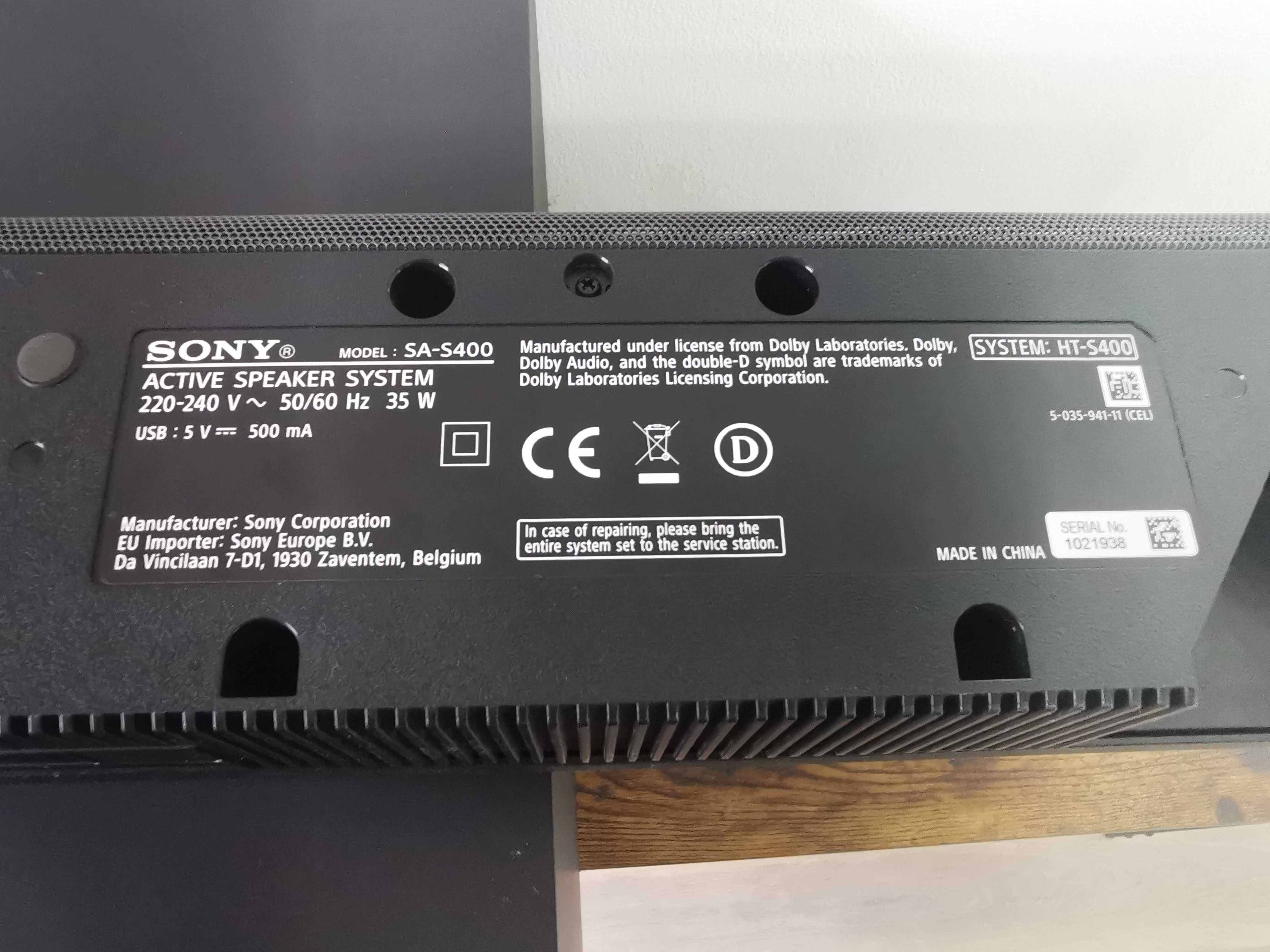 Soundbar Sony HT-S400 2.1ch/330 W/Bluetooth/Subwoofer wireless ID7670