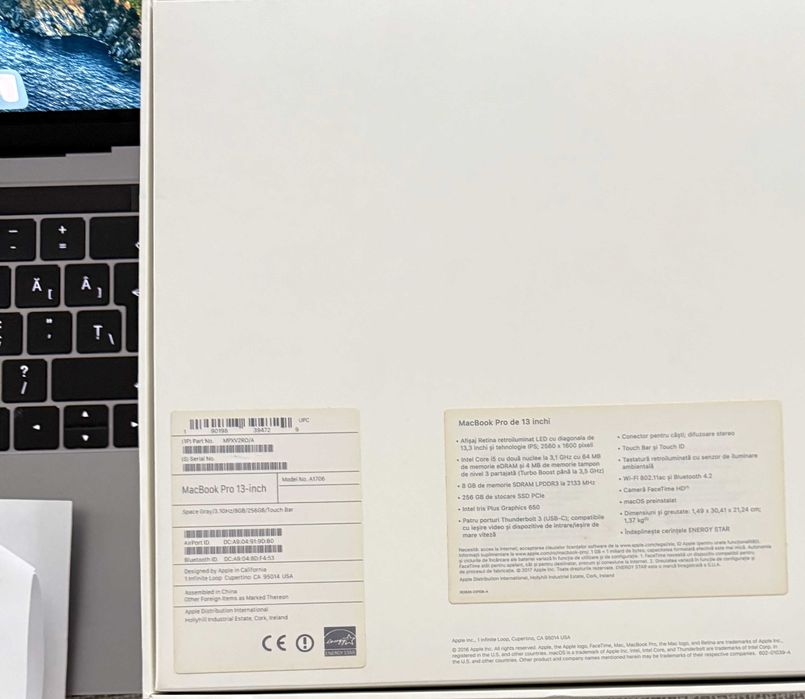 Apple MacBook Pro 13" 2017, 4 Thunderbolt, Touch bar, personal