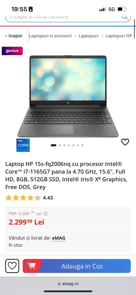 Laptop HP cu procesor i7