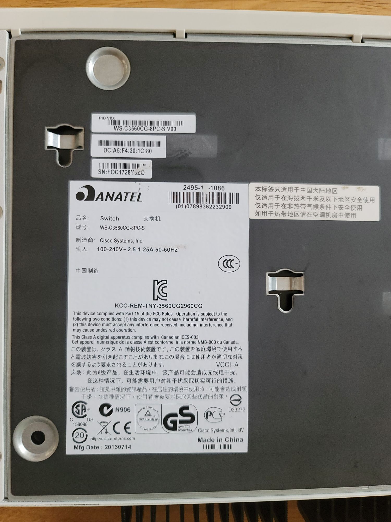 Cisco catalyst 3560-CG / WS-C3560-8PC-S management switch