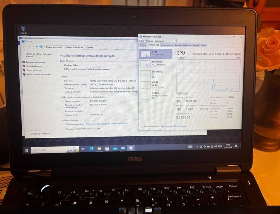 Dell E7250, Intel i5-5300 2.30GHz, 8GB ram , SSD ideal diagnoza auto