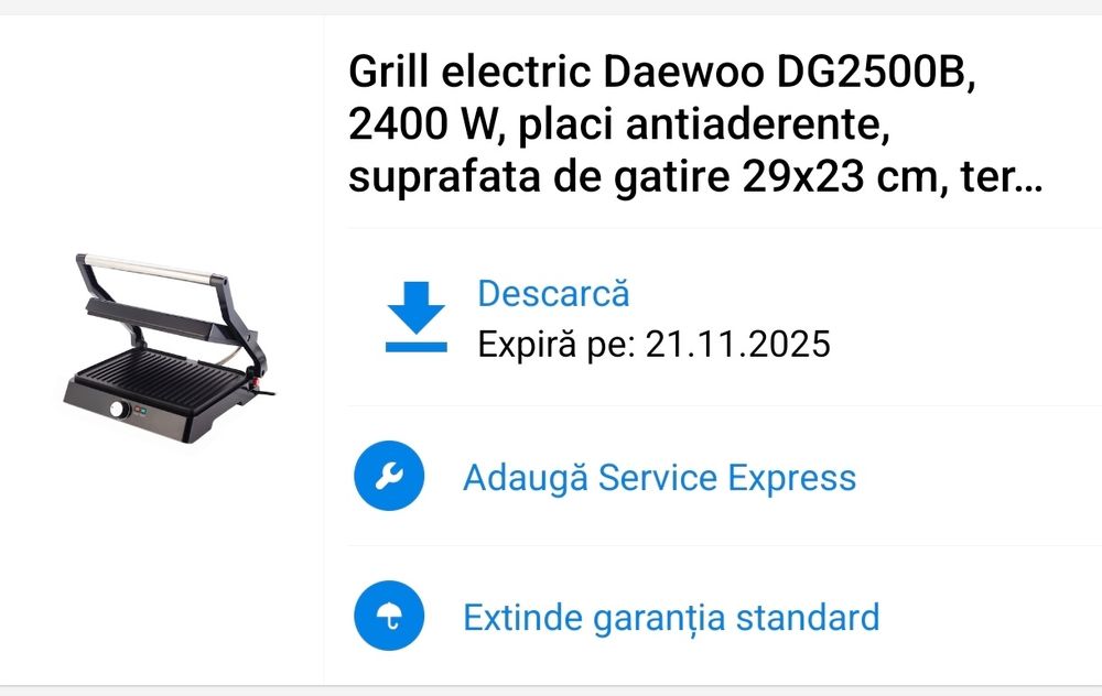 Grill electric dublu Daewoo – 2400 W, în garanție
Grill electr