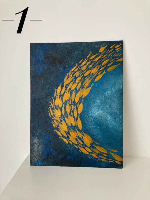 Tablouri abstracte pictate manual pe carton panzat