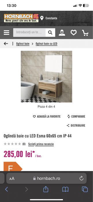oglinda de baie cu led L 65cm H 60cm