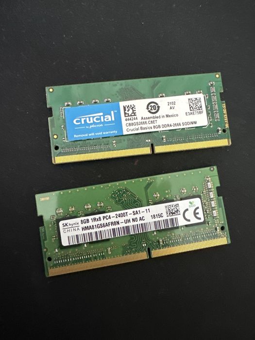 ОЗУ DDR4 SO-DIMM 8GB Crucial 2666 + SK Hynix 2400 — комплект 16GB