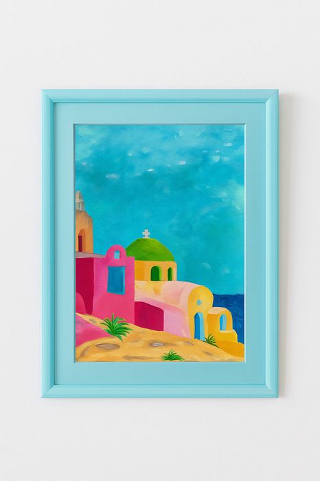 Tablou acrilic 50x70 cm Peisaj mediteranean colorat, pictat manual